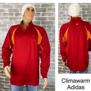 Men’s Climawarm Adidas Pull-Over w/ quarter zipper Polyester Size XL Red Orange